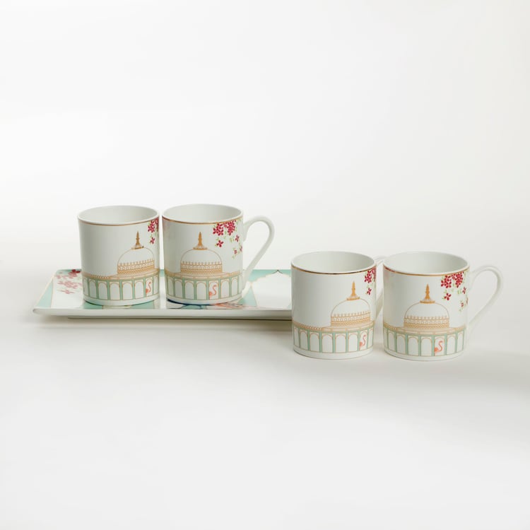 Showstopper Haven Printed Bone China Mug and Platter Set - 5Pcs