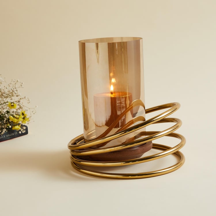 Splendid Gold Rush Glass Hurricane Candle Holder with Steel Rings