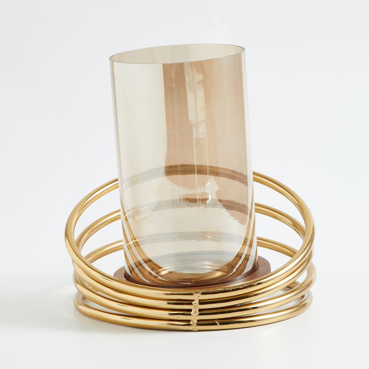 Splendid Gold Rush Glass Hurricane Candle Holder with Steel Rings