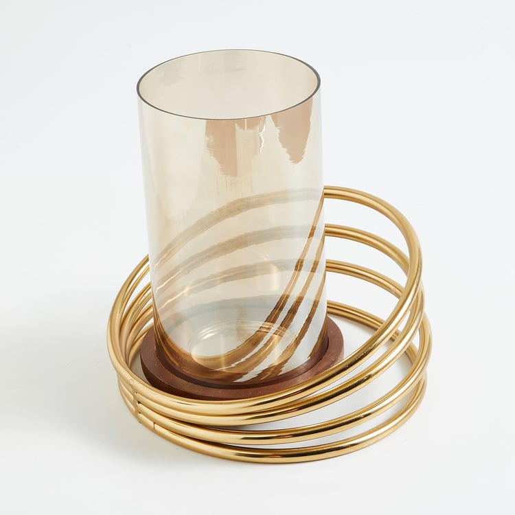 Splendid Gold Rush Glass Hurricane Candle Holder with Steel Rings