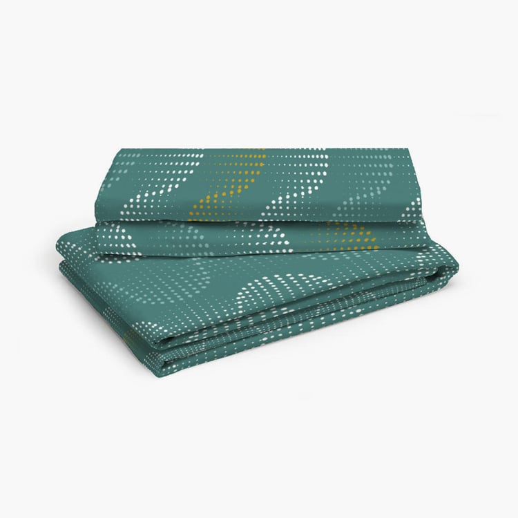 LAYERS Bologna Green Polka-Dot Printed Cotton Super King Bedsheet Set - 275x275cm - 3Pcs