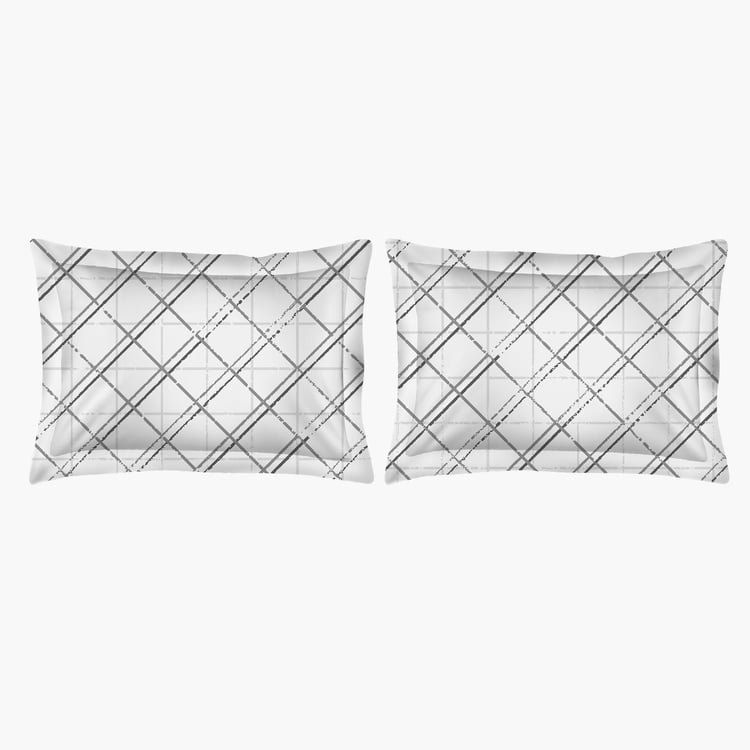 LAYERS Bologna White Geometric Printed Cotton King Bedsheet Set – 224x275cm - 3Pcs