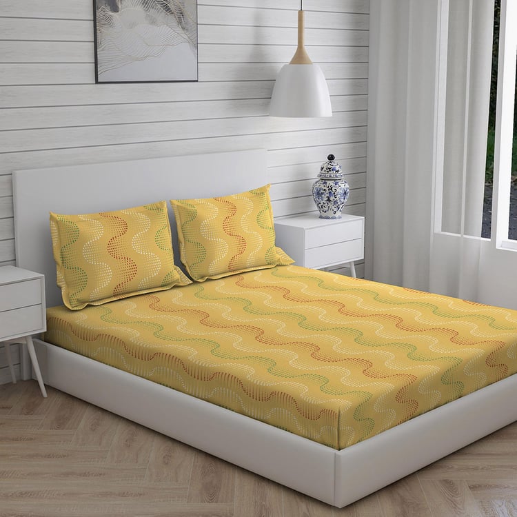 LAYERS Bologna Yellow Polka-Dot Printed Cotton King Bedsheet Set – 224x275cm - 3Pcs