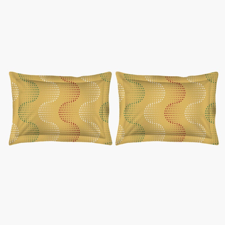 LAYERS Bologna Yellow Polka-Dot Printed Cotton King Bedsheet Set – 224x275cm - 3Pcs