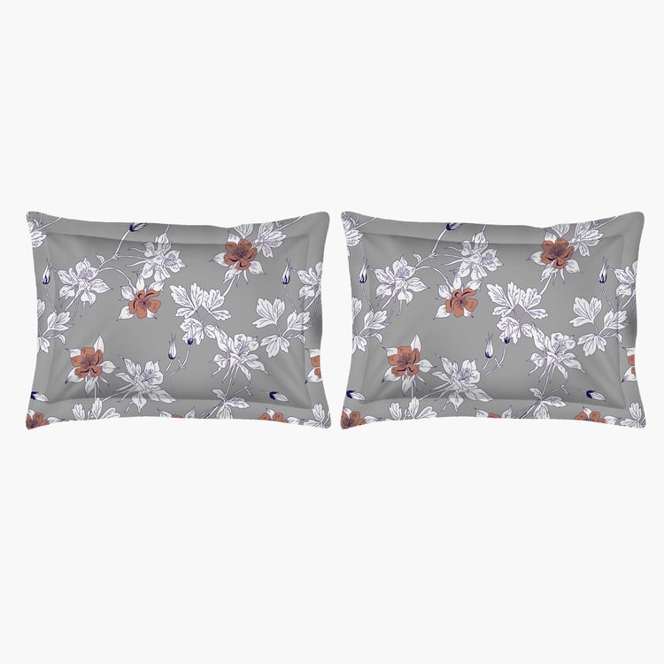 LAYERS Bologna Grey Floral Printed Cotton King Bedsheet Set – 224x275cm - 3Pcs