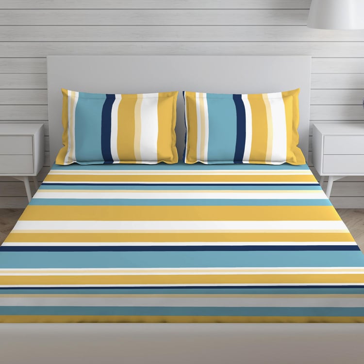 LAYERS Bologna Multicolour Striped Cotton King Bedsheet Set – 224x275cm - 3Pcs