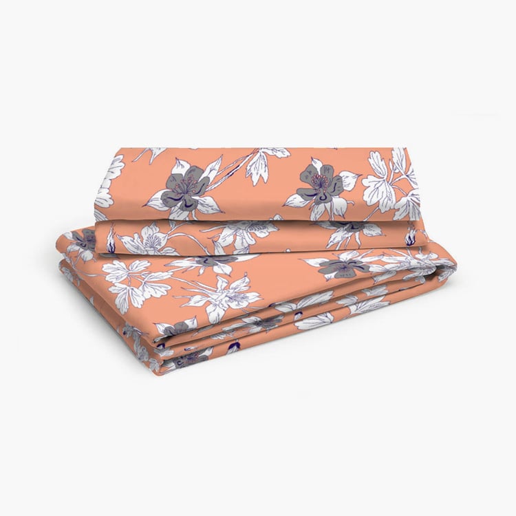 LAYERS Bologna Orange Floral Printed Cotton Single Bedsheet Set - 228x152cm - 2Pcs