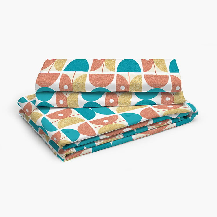 LAYERS Duracount Multicolour Geometric Printed Cotton King Bedsheet Set - 249x274cm - 3Pcs