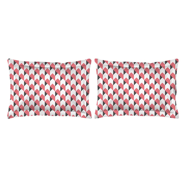 LAYERS Lumina Pink Geometric Printed Cotton King Bedsheet Set – 228x275cm - 3Pcs