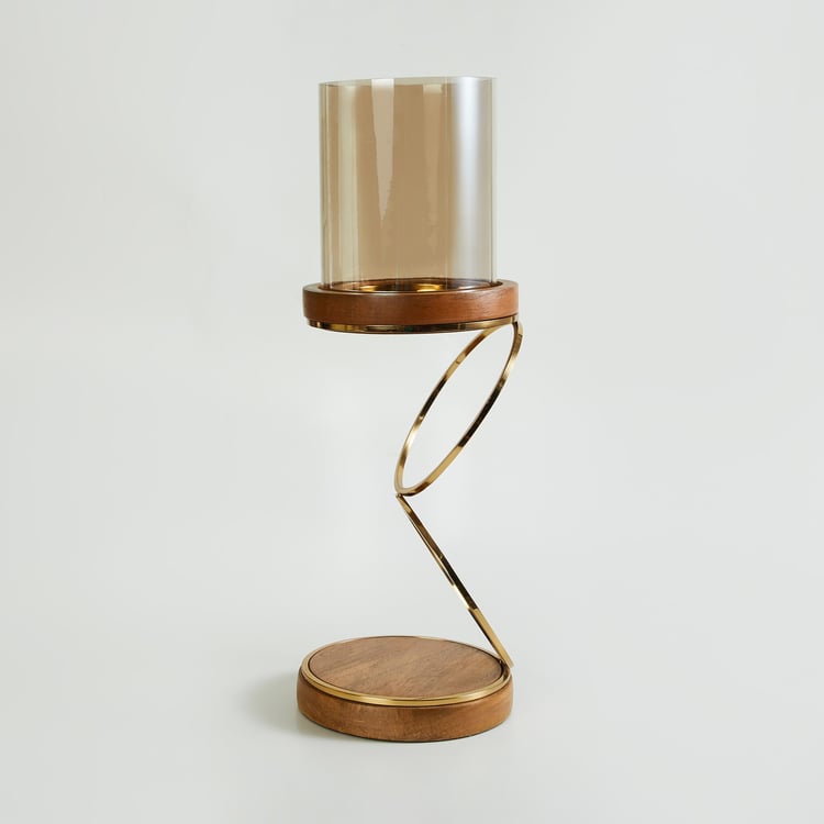 Splendid Gold Rush Glass Candle Holder with Steel Rings