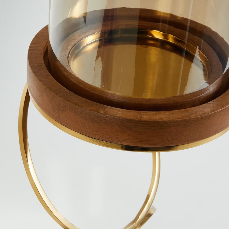 Splendid Gold Rush Glass Candle Holder with Steel Rings