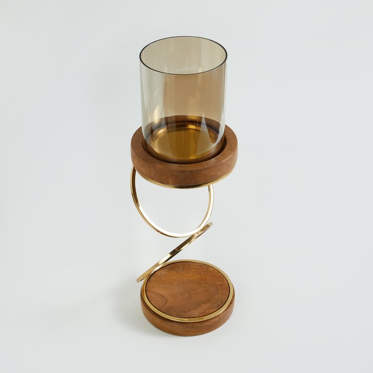 Splendid Gold Rush Glass Small Candle Holder with Steel Rings