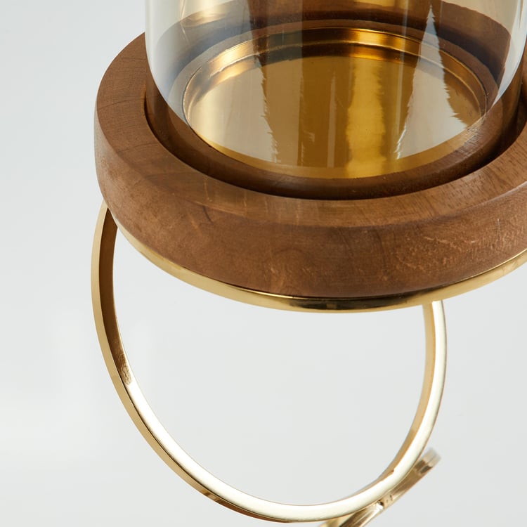 Splendid Gold Rush Glass Small Candle Holder with Steel Rings