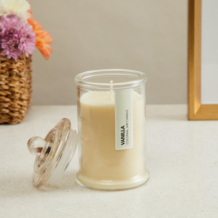 Color Connect White Vanilla Scented Wax & Glass Candle Jar - 255 gms