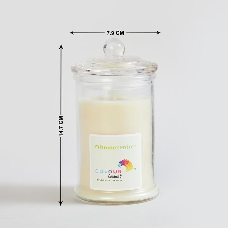 Color Connect White Vanilla Scented Wax & Glass Candle Jar - 255 gms