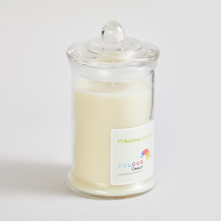Color Connect White Vanilla Scented Wax & Glass Candle Jar - 255 gms