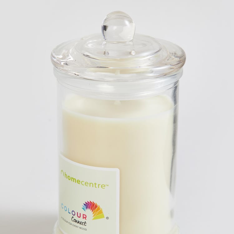 Color Connect White Vanilla Scented Wax & Glass Candle Jar - 255 gms