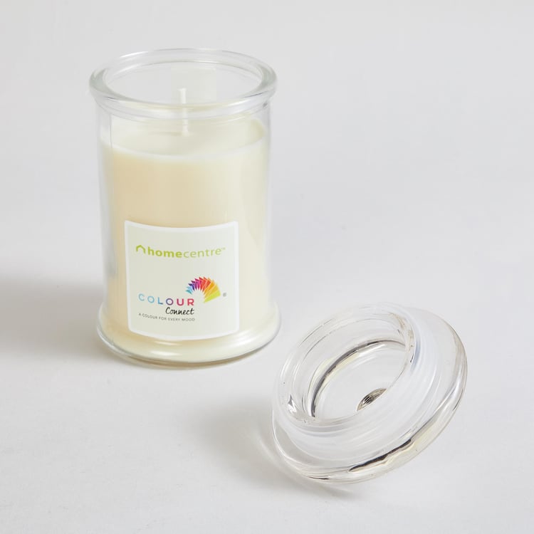 Color Connect White Vanilla Scented Wax & Glass Candle Jar - 255 gms