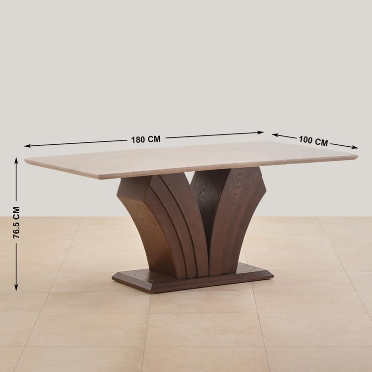 Empire Faux Marble Top 6-Seater Dining Set with Chairs - Beige and Brown