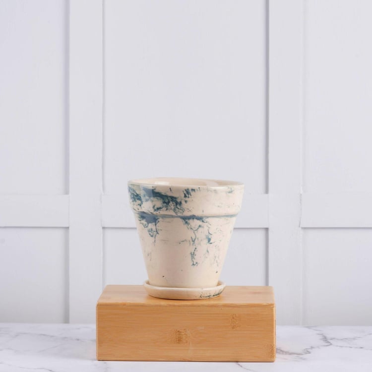 NURTURING GREEN Mystique Fusion Multicolour Printed Ceramic Floor Planter with Tray