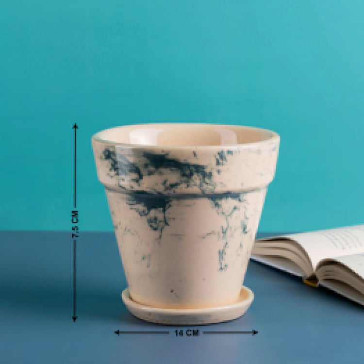 NURTURING GREEN Mystique Fusion Multicolour Printed Ceramic Floor Planter with Tray