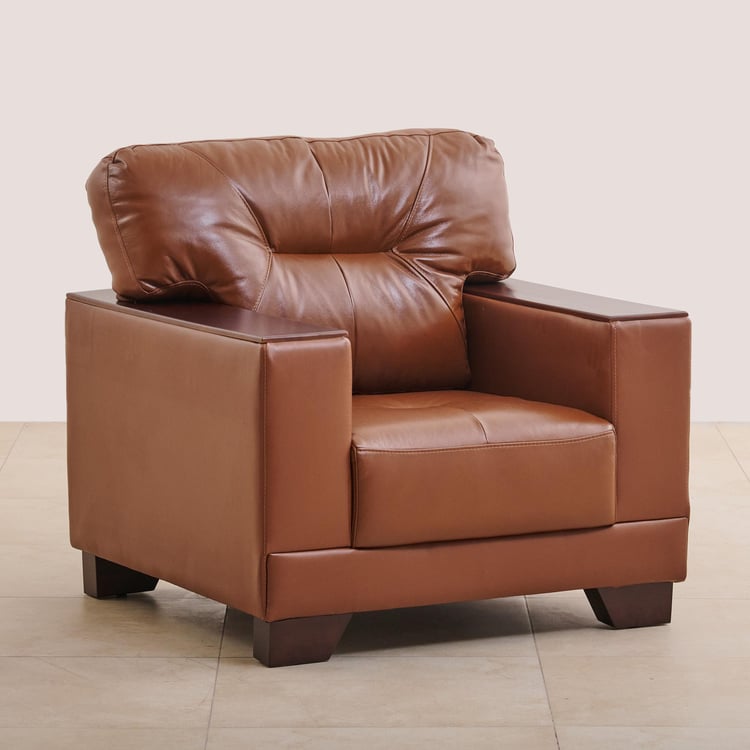 Walter Half Leather 1-Seater Sofa - Dark Tan