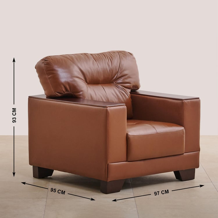 Walter Half Leather 1-Seater Sofa - Dark Tan