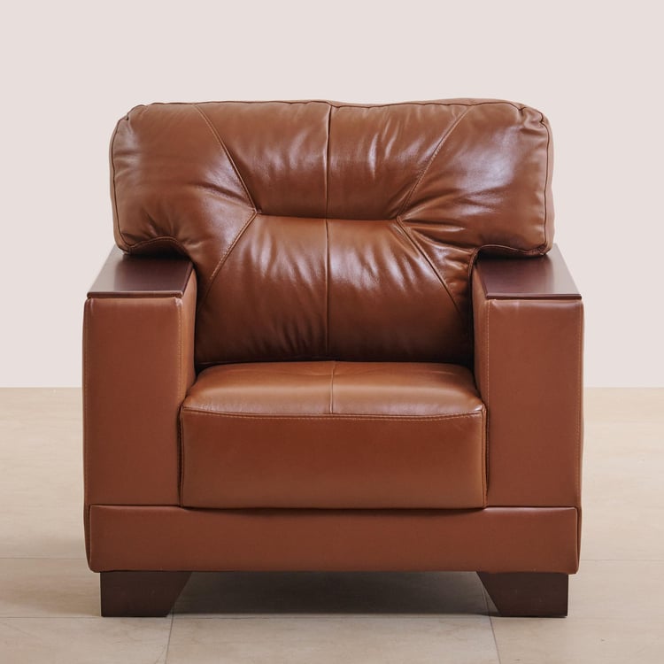 Walter Half Leather 1-Seater Sofa - Dark Tan