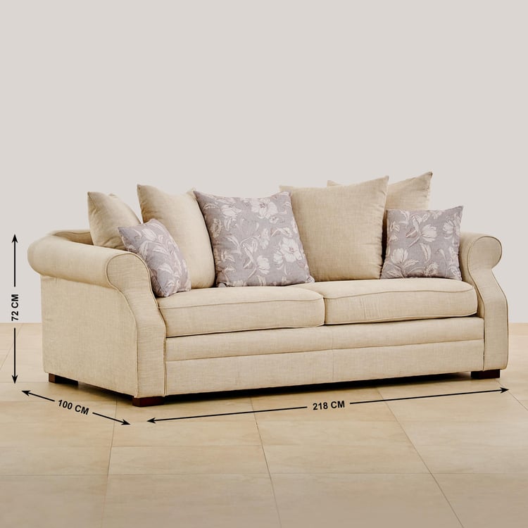 Botanical Fabric 3-Seater Sofa - Beige