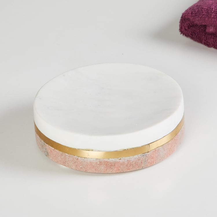 Panama White and Coral Marble Soap Dish