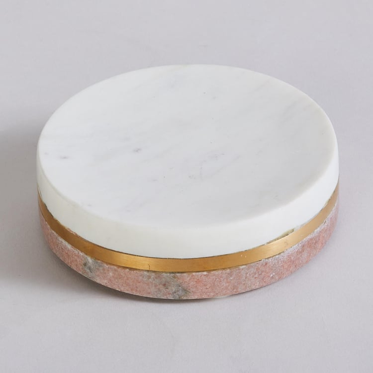 Panama White and Coral Marble Soap Dish