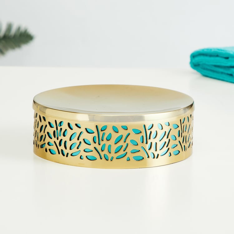 Panama Gold And Blue Cut-Out Steel Round Soap Dish