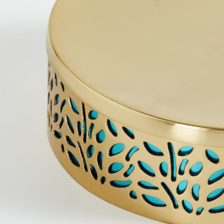 Panama Gold And Blue Cut-Out Steel Round Soap Dish