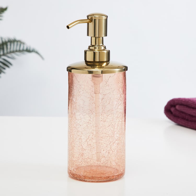 Panama Glass Crackled Soap Dispenser, Pink