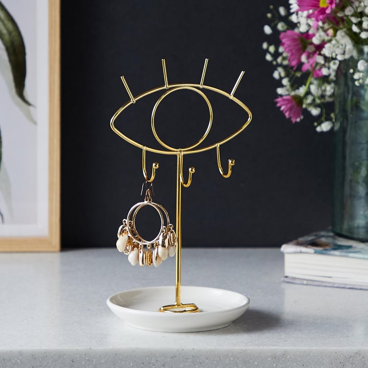 Modern Luxe Metal and Ceramic Eye Jewellery Stand