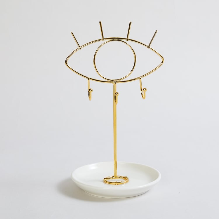 Modern Luxe Metal and Ceramic Eye Jewellery Stand