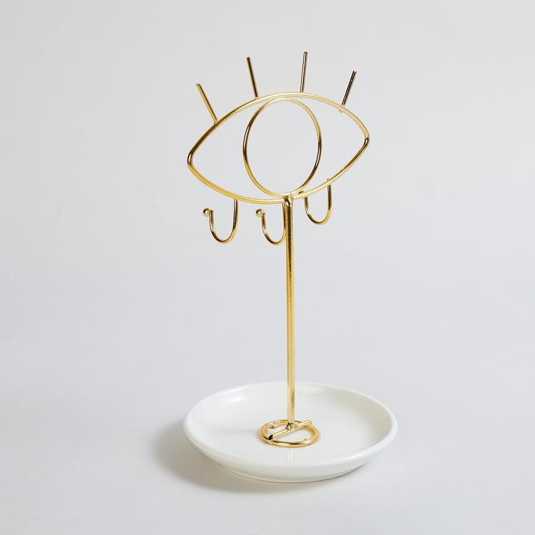 Modern Luxe Metal and Ceramic Eye Jewellery Stand