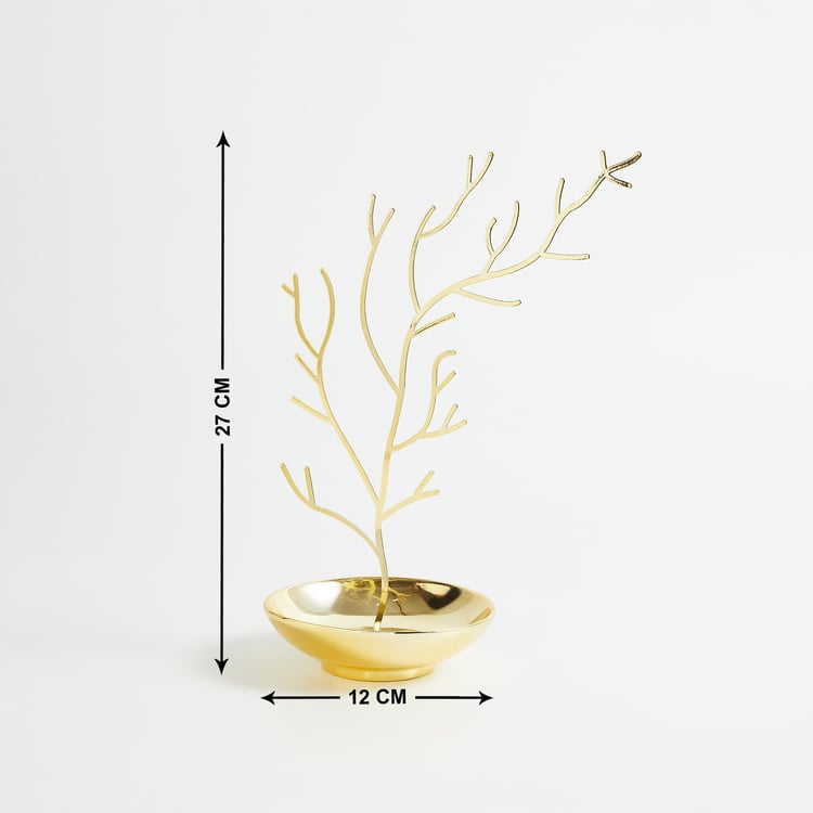 Modern Luxe Gold Solid Tree-Shaped Ceramic Jewellery Holder Stand