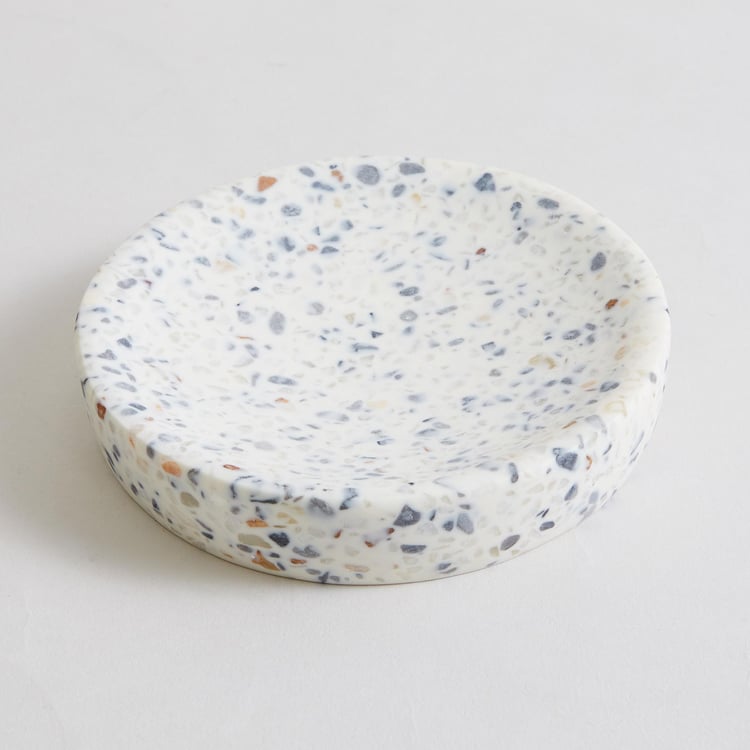Marshmallow White Printed Oval Polyresin Freestanding Soap Dish