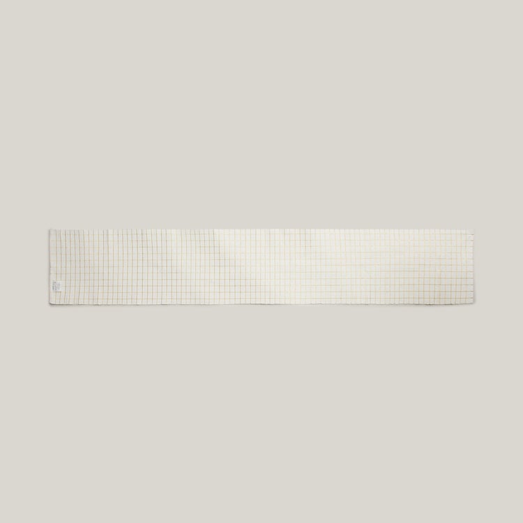 Glitz White Checked Cotton Table Runner - 33x180cm