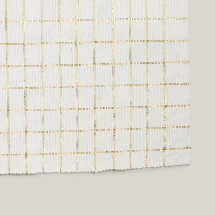 Glitz White Checked Cotton Table Runner - 33x180cm
