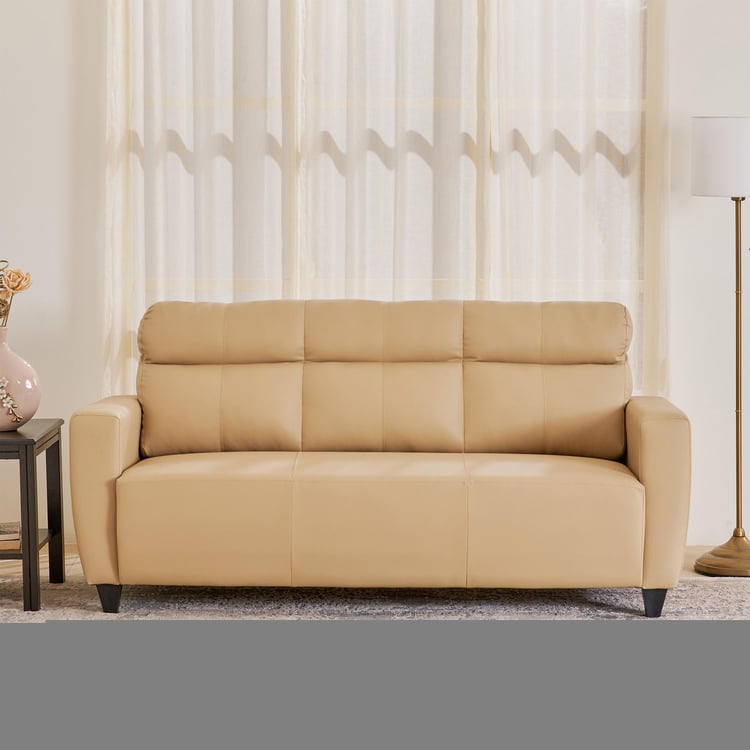 Helios Emily Faux Leather 3-Seater Sofa - Beige