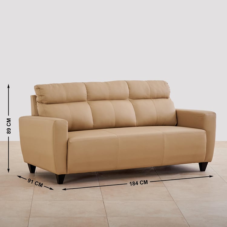 Helios Emily Faux Leather 3-Seater Sofa - Beige