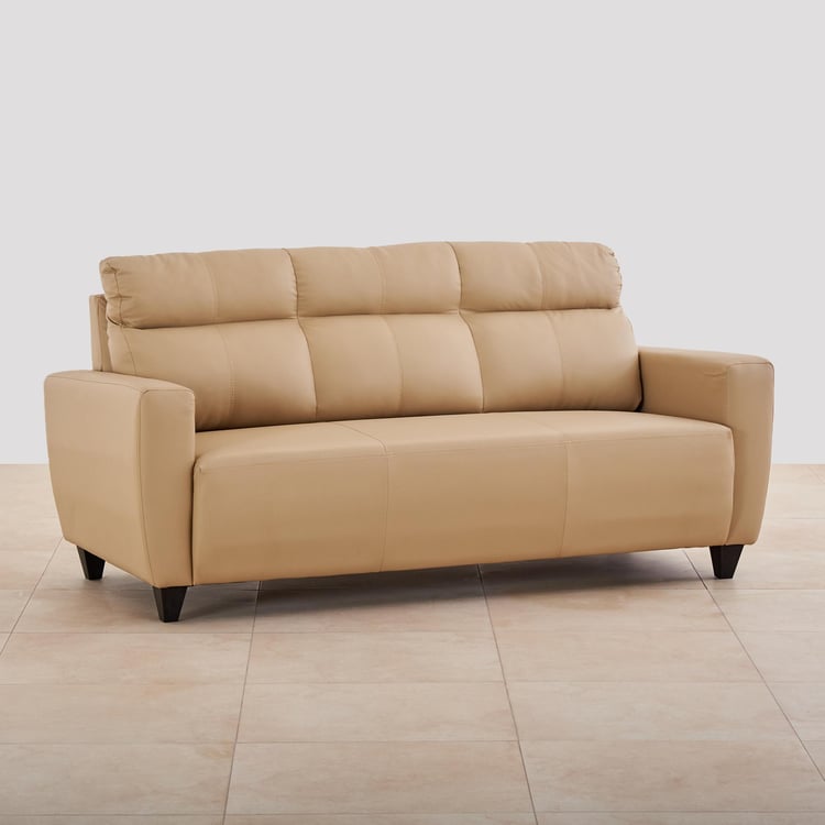 Helios Emily Faux Leather 3-Seater Sofa - Beige