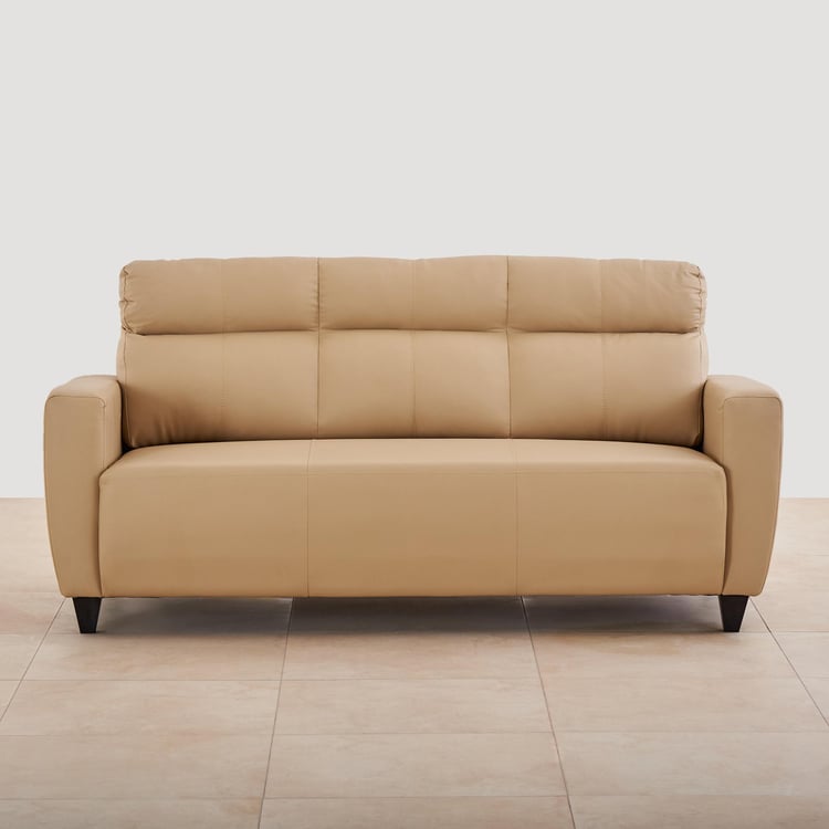 Helios Emily Faux Leather 3-Seater Sofa - Beige