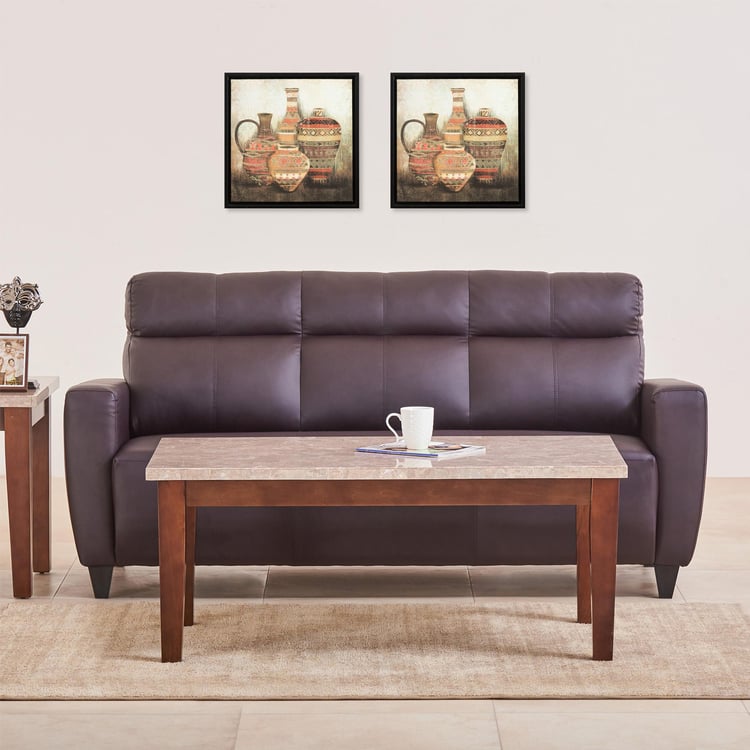 Helios Emily Faux Leather 3-Seater Sofa - Beige