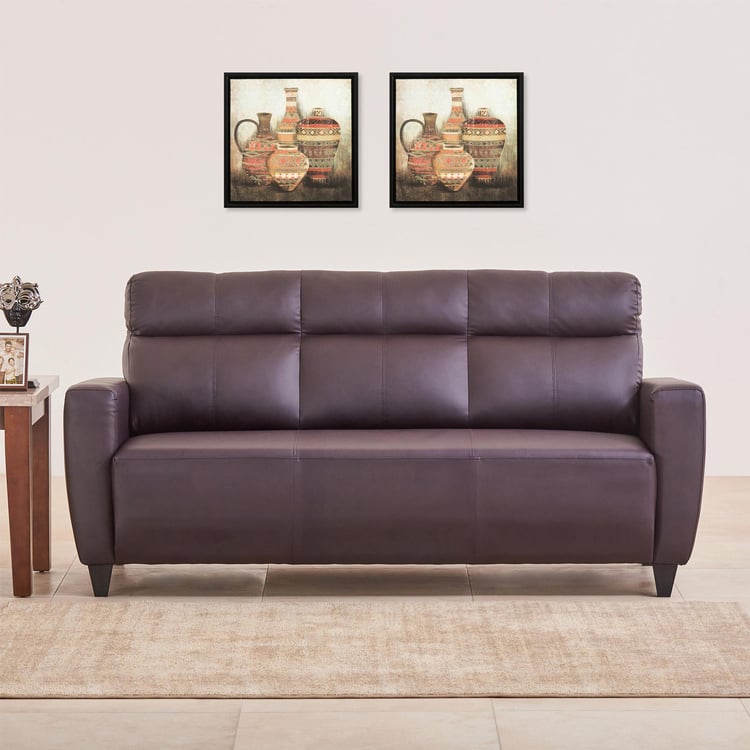 Helios Emily Faux Leather 3-Seater Sofa - Beige