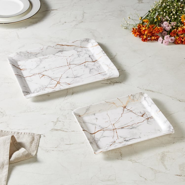 Razzle White Printed Melamine Rectangular Serving Tray - Set of 2