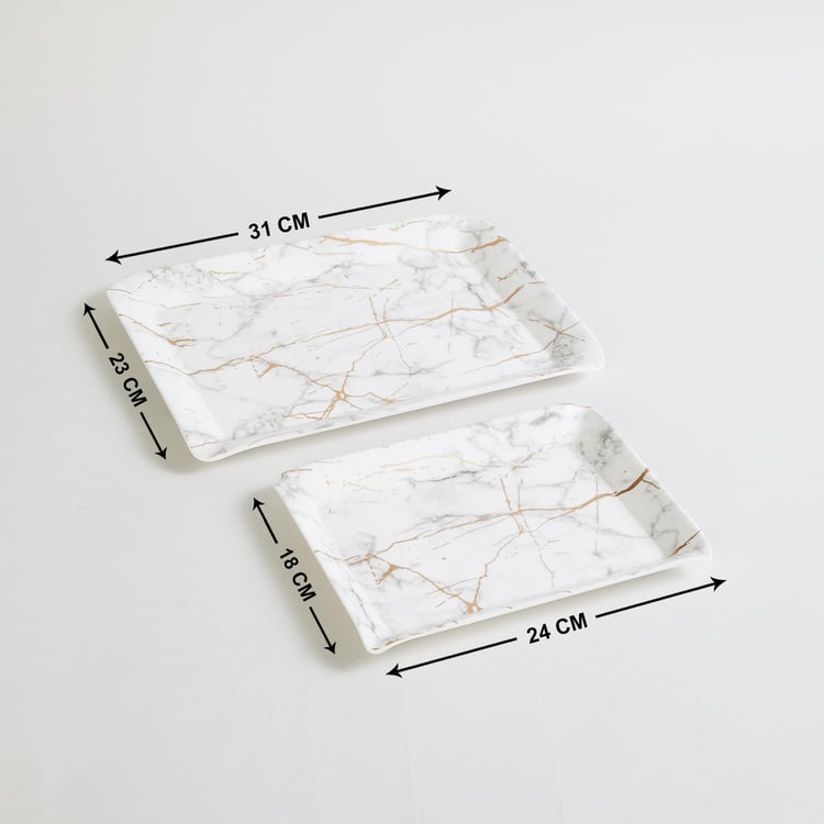 Razzle White Printed Melamine Rectangular Serving Tray - Set of 2
