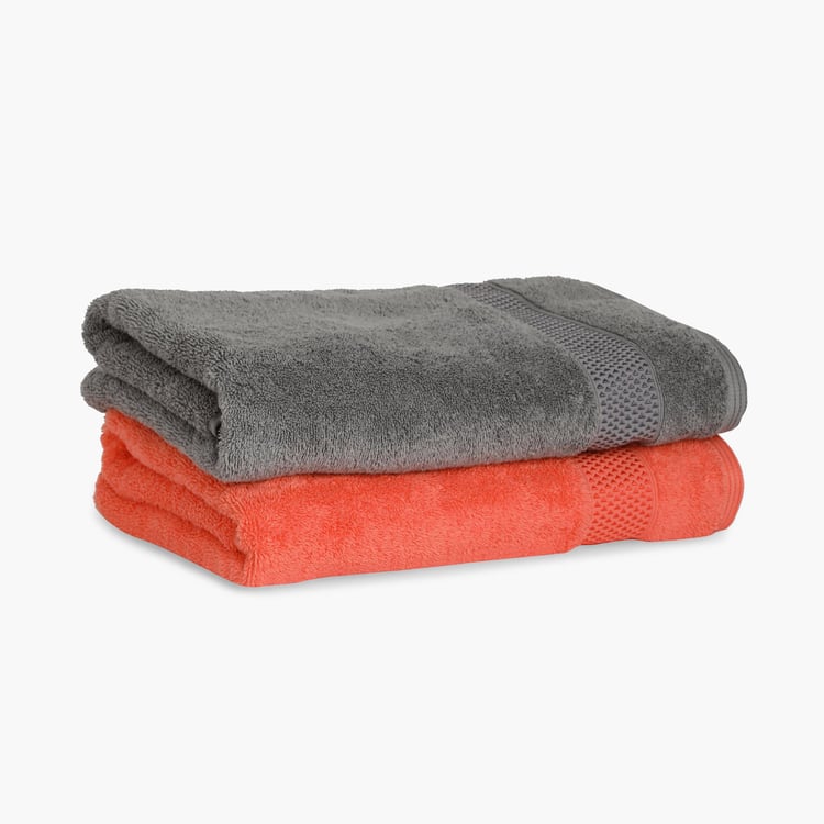 SPACES Atrium Plus Multicolour Textured Cotton Bath Towel - 70x150 cm- Set of 2